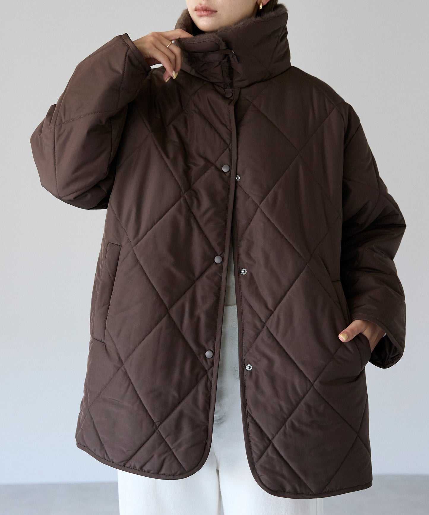 衿ファー付きキルトジャケット