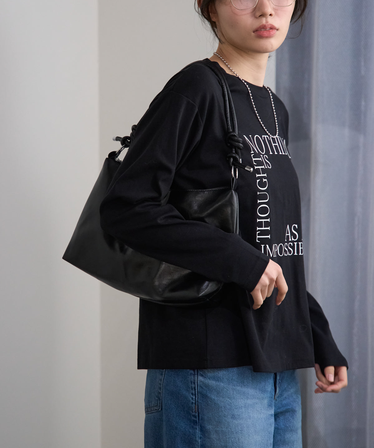 スクエアロゴプリントT/スーパーストレッチ 長袖ロンT