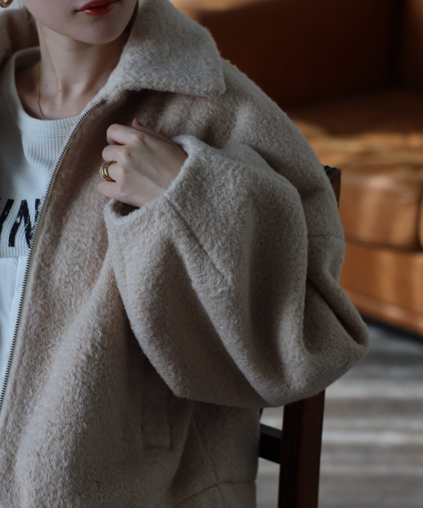 ショート丈 ボリュームスリーブ ボアジャケット