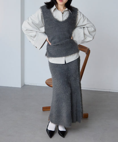 【セットアップ対応】シャギーVネックニットベスト