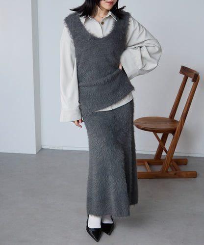 【セットアップ対応】シャギーVネックニットベスト