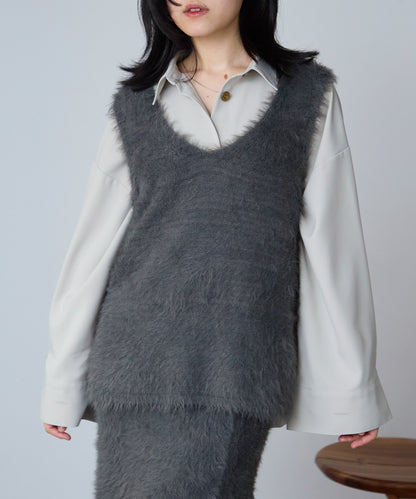 【セットアップ対応】シャギーVネックニットベスト