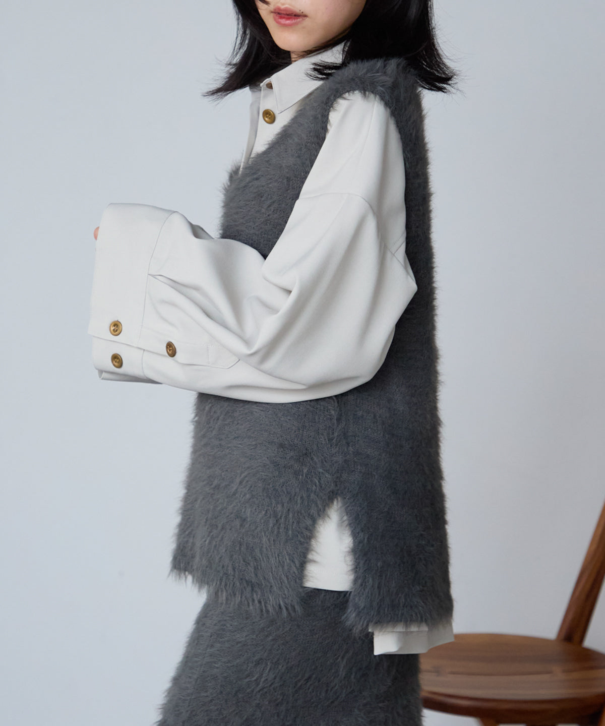 【セットアップ対応】シャギーVネックニットベスト