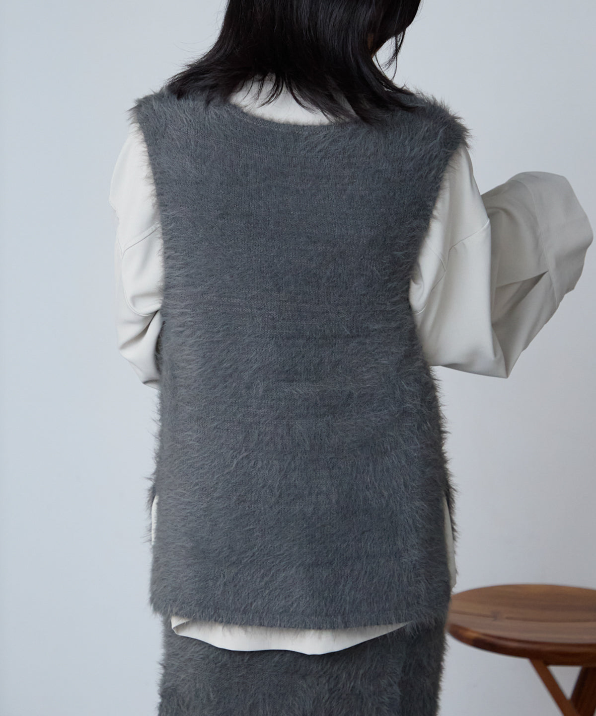 【セットアップ対応】シャギーVネックニットベスト
