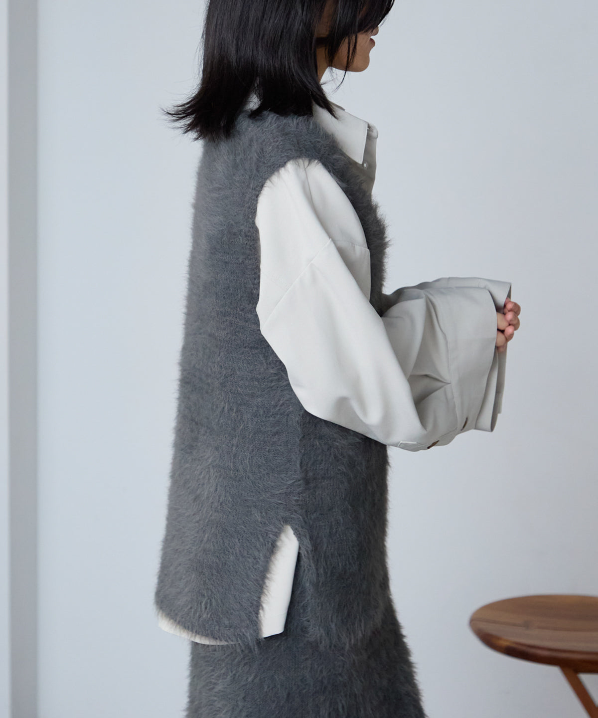 【セットアップ対応】シャギーVネックニットベスト