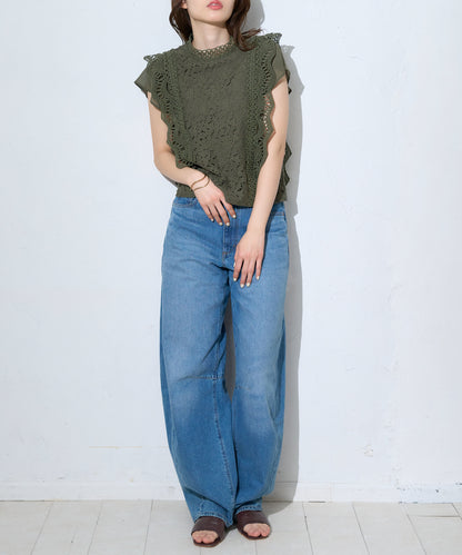 レースフレンチスリーブブラウス/ノースリーブ