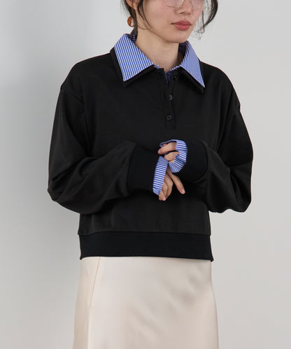 シャツレイヤード風ポンチ長袖プルオーバー