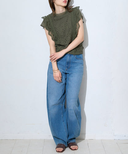 レースフレンチスリーブブラウス/ノースリーブ