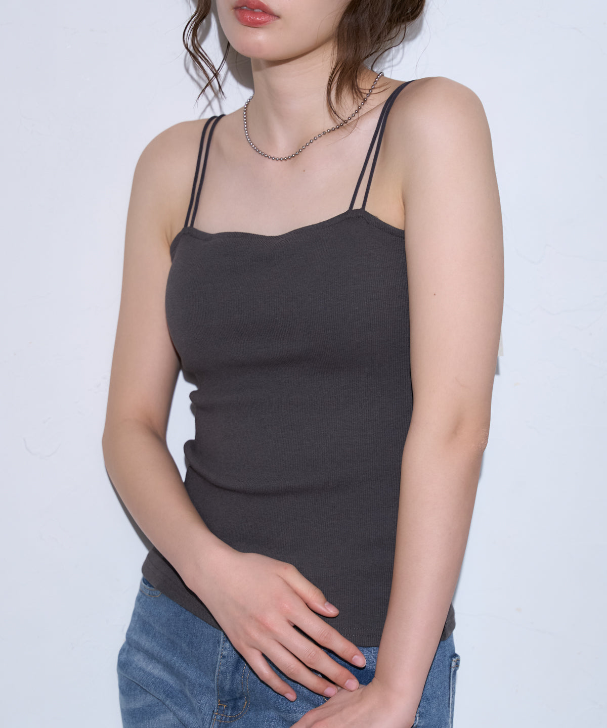 カップ付きダブルストラップキャミソール/ベアトップ