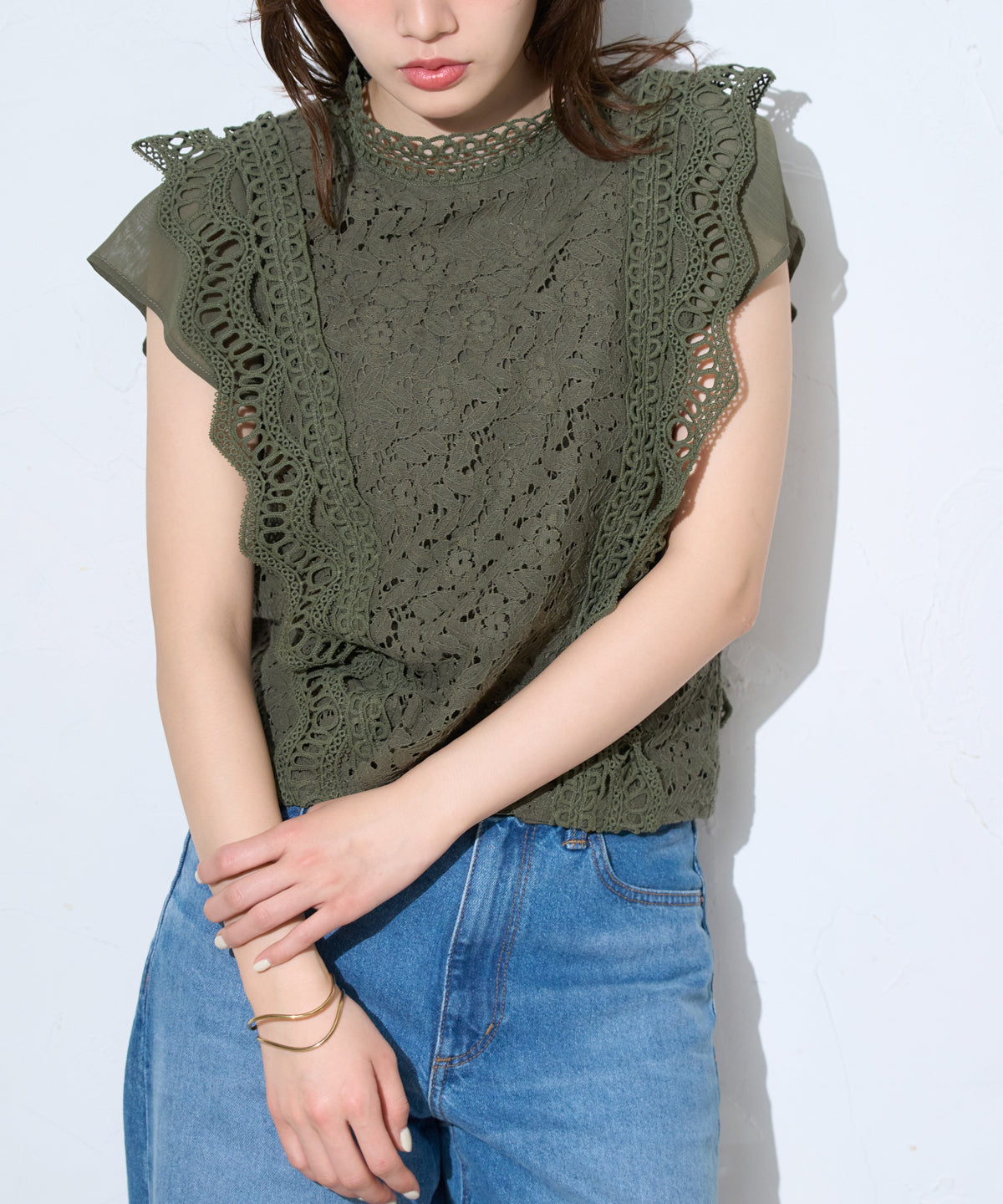 レースフレンチスリーブブラウス/ノースリーブ