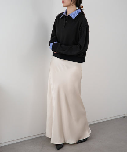 シャツレイヤード風ポンチ長袖プルオーバー