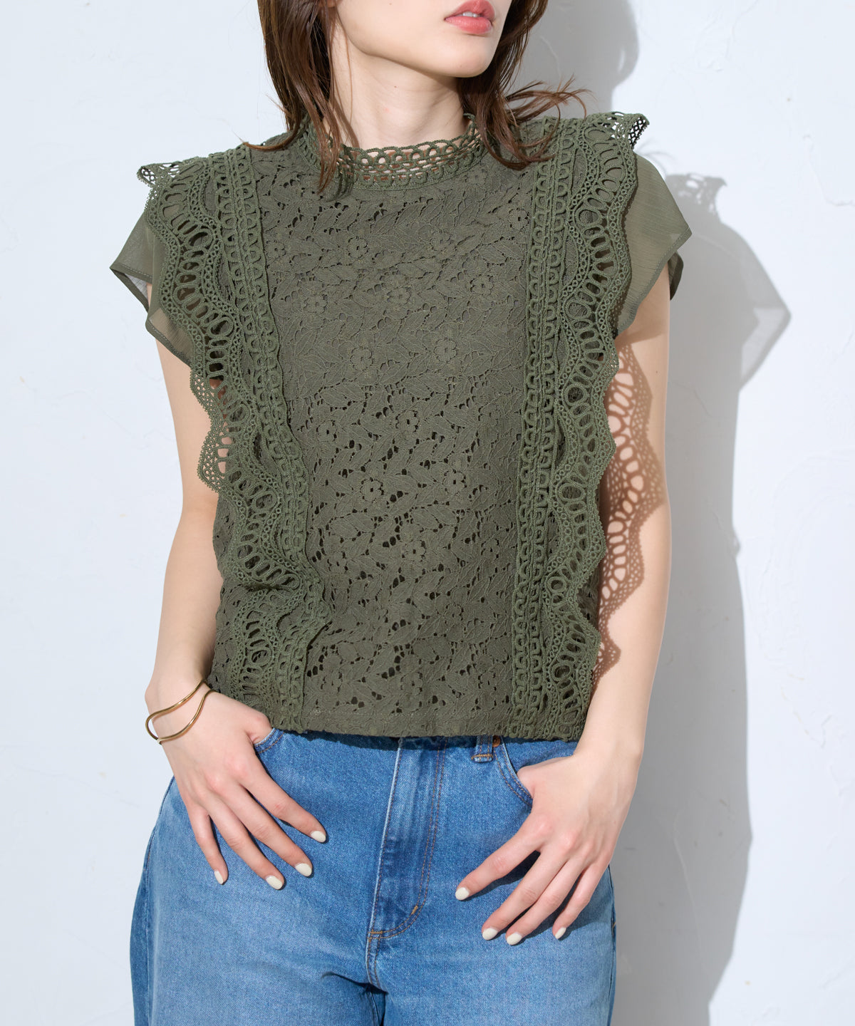 レースフレンチスリーブブラウス/ノースリーブ