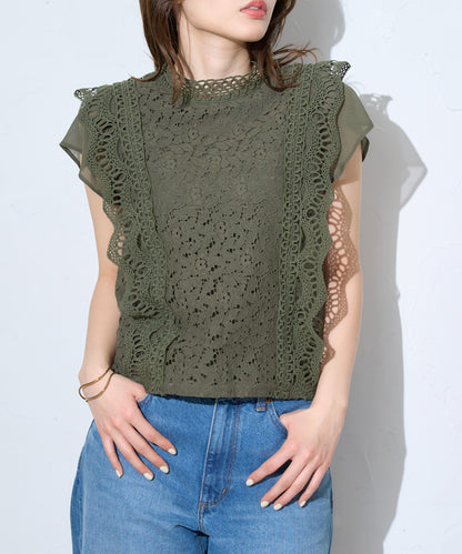 レースフレンチスリーブブラウス/ノースリーブ