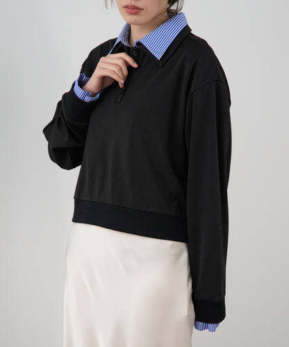 シャツレイヤード風ポンチ長袖プルオーバー