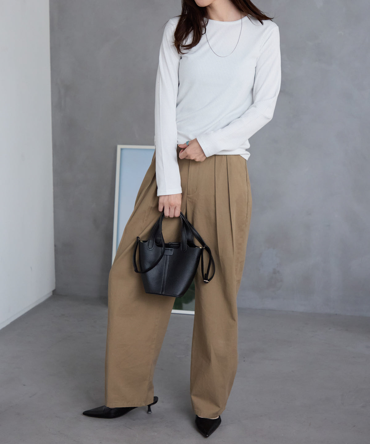 ラメテレコリブ長袖トップス