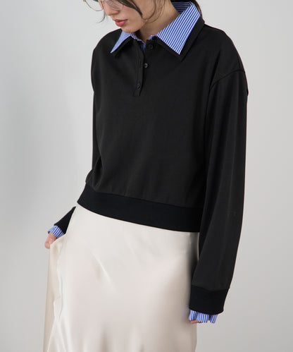 シャツレイヤード風ポンチ長袖プルオーバー