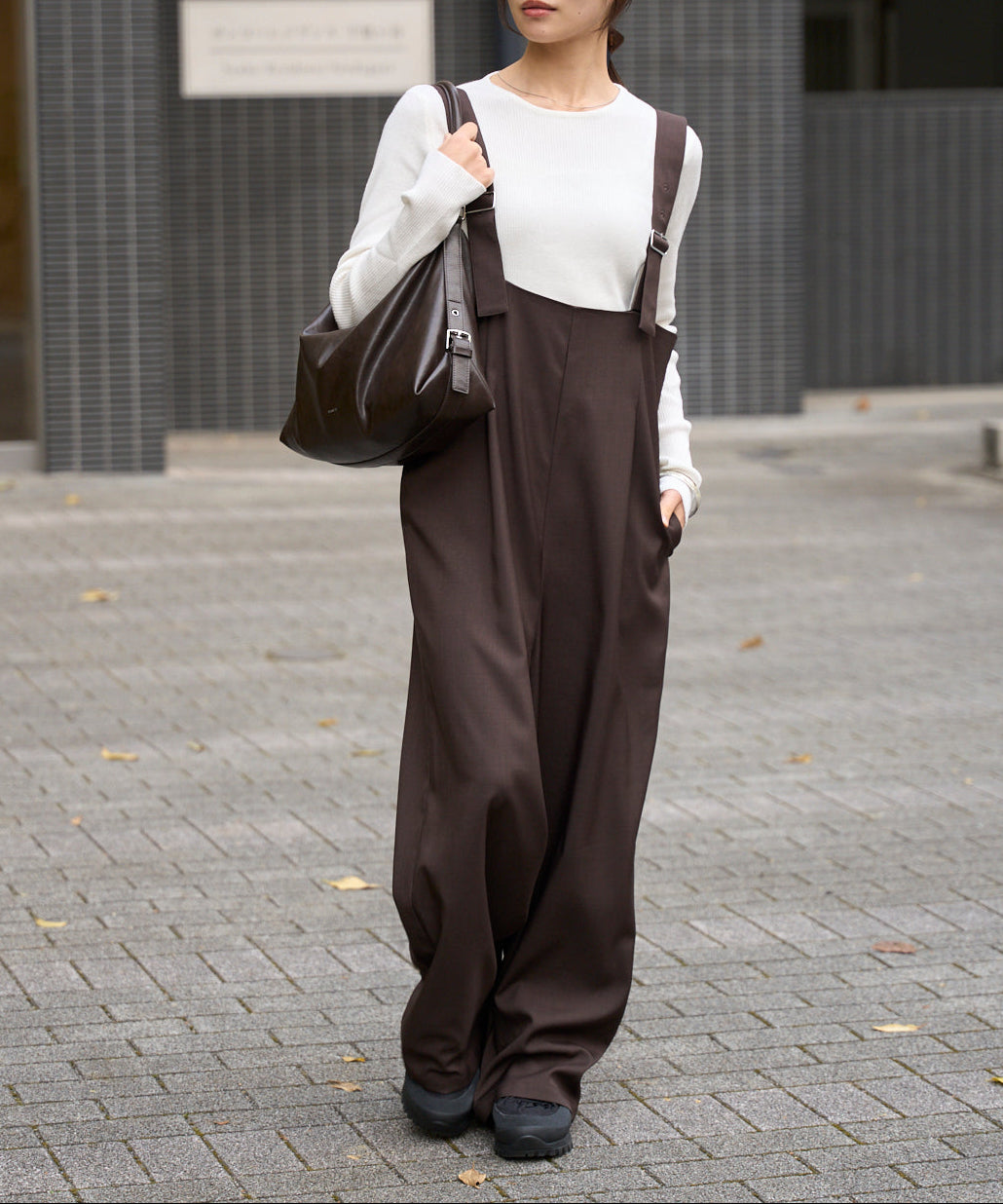 ハイウエストタックワイドパンツ/セットアップ