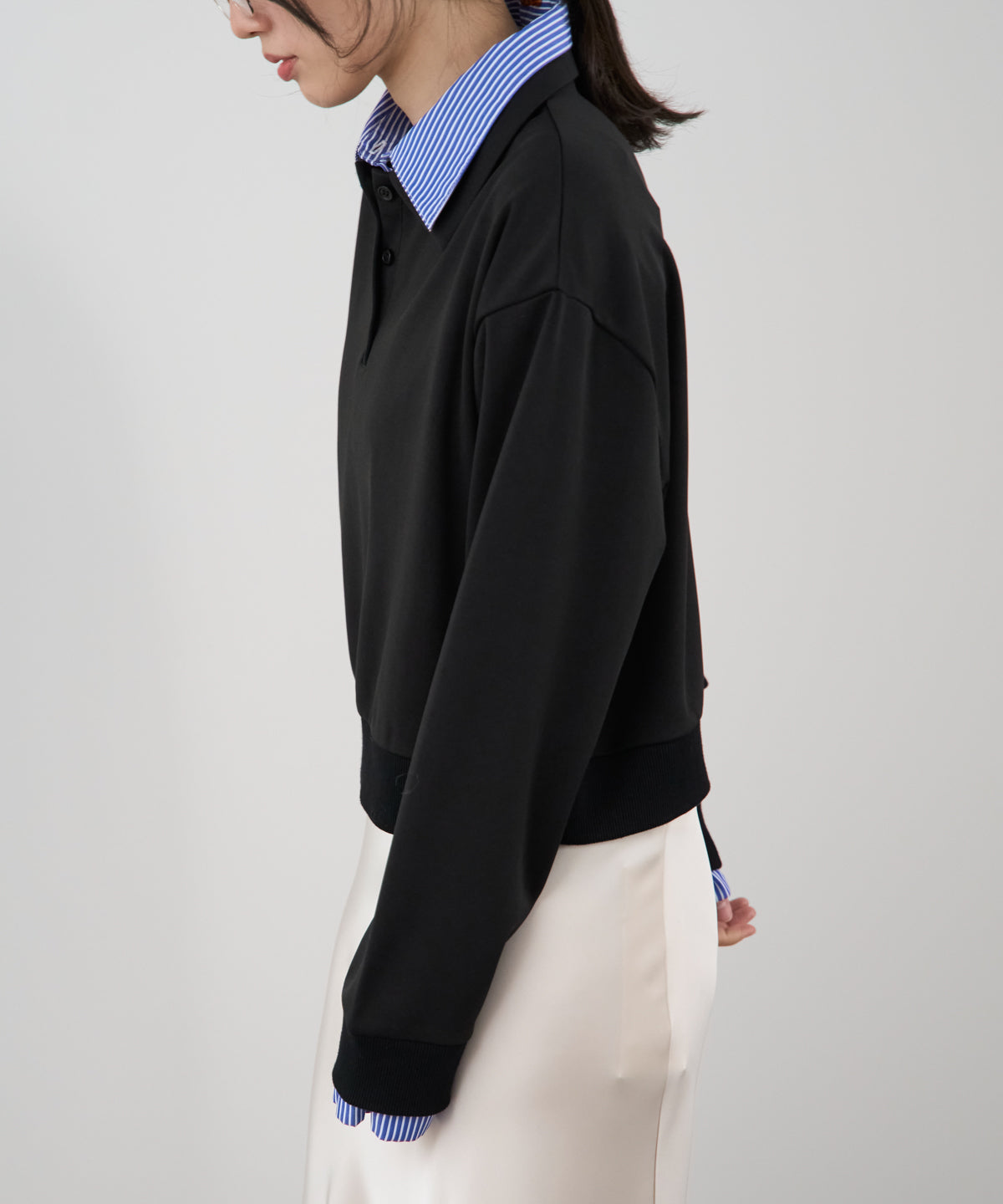 シャツレイヤード風ポンチ長袖プルオーバー