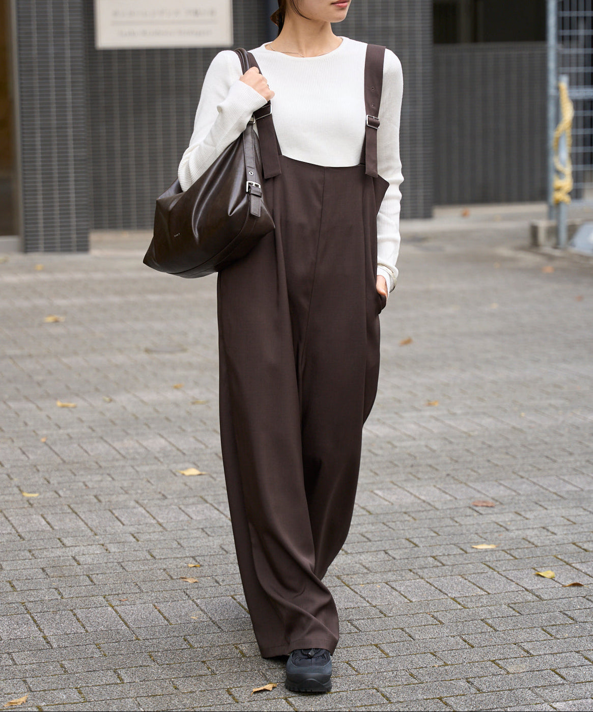 ハイウエストタックワイドパンツ/セットアップ