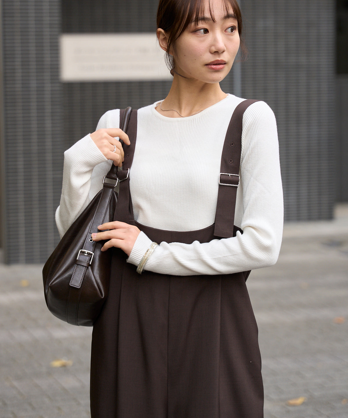 ハイウエストタックワイドパンツ/セットアップ