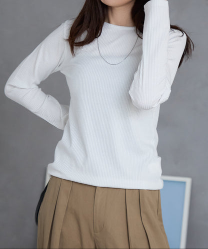 ラメテレコリブ長袖トップス