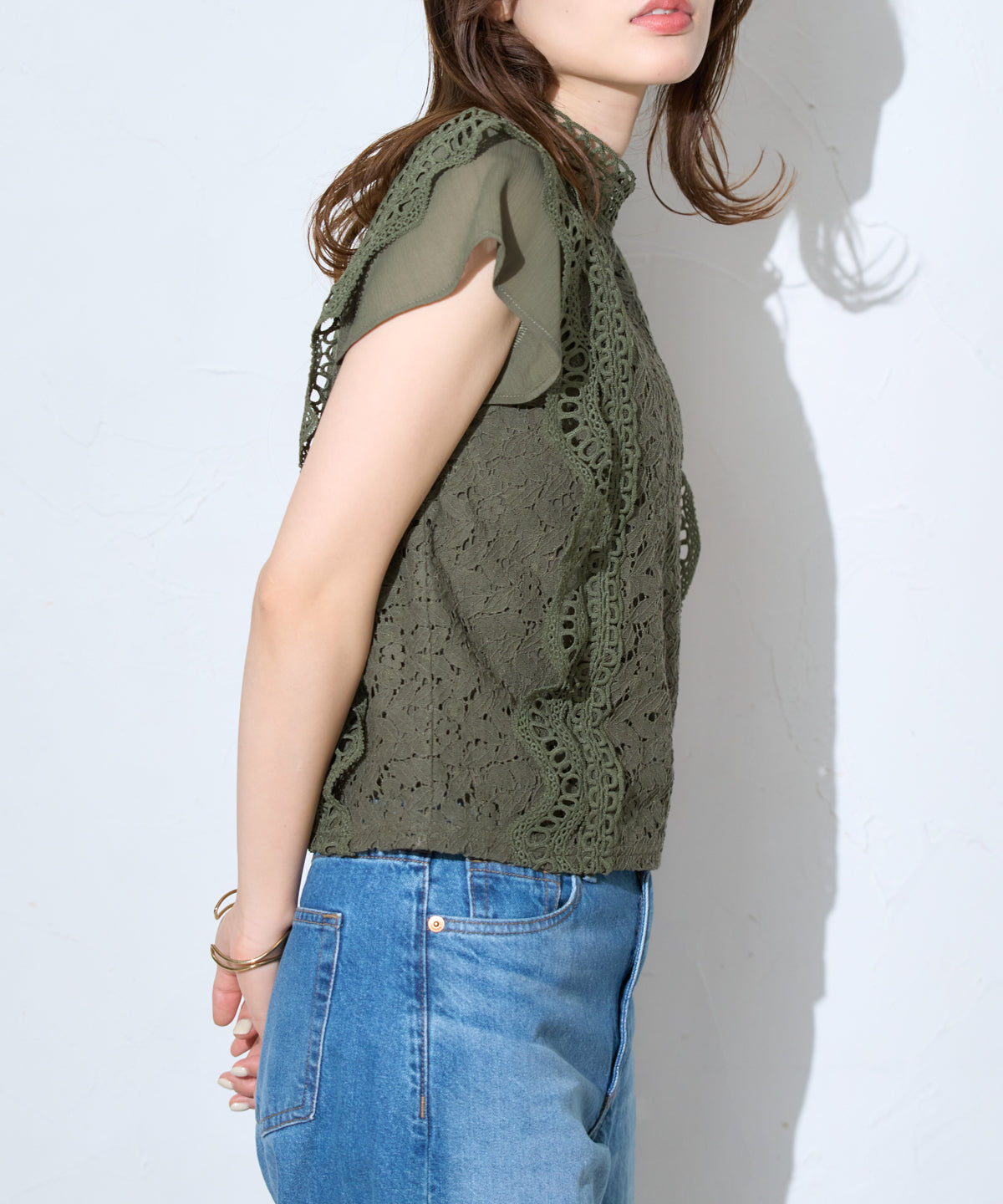 レースフレンチスリーブブラウス/ノースリーブ