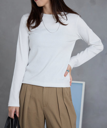 ラメテレコリブ長袖トップス