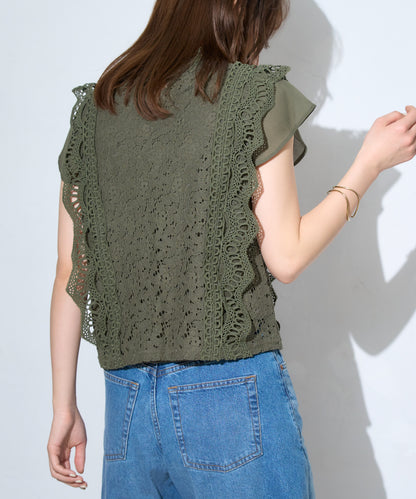 レースフレンチスリーブブラウス/ノースリーブ