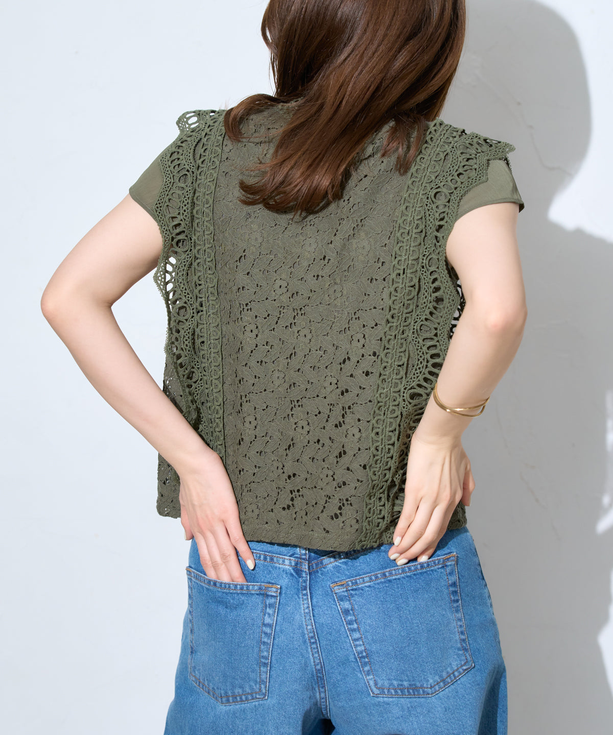 レースフレンチスリーブブラウス/ノースリーブ