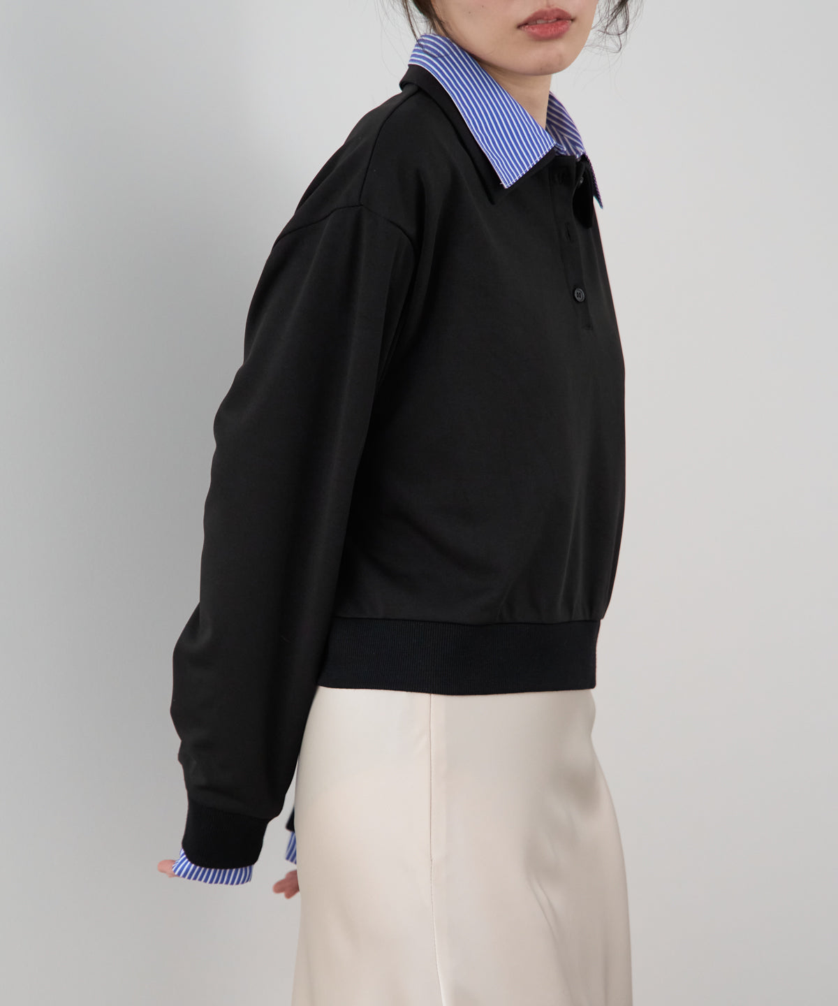 シャツレイヤード風ポンチ長袖プルオーバー