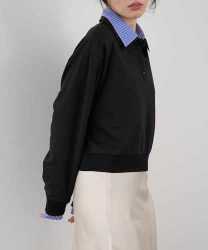 シャツレイヤード風ポンチ長袖プルオーバー