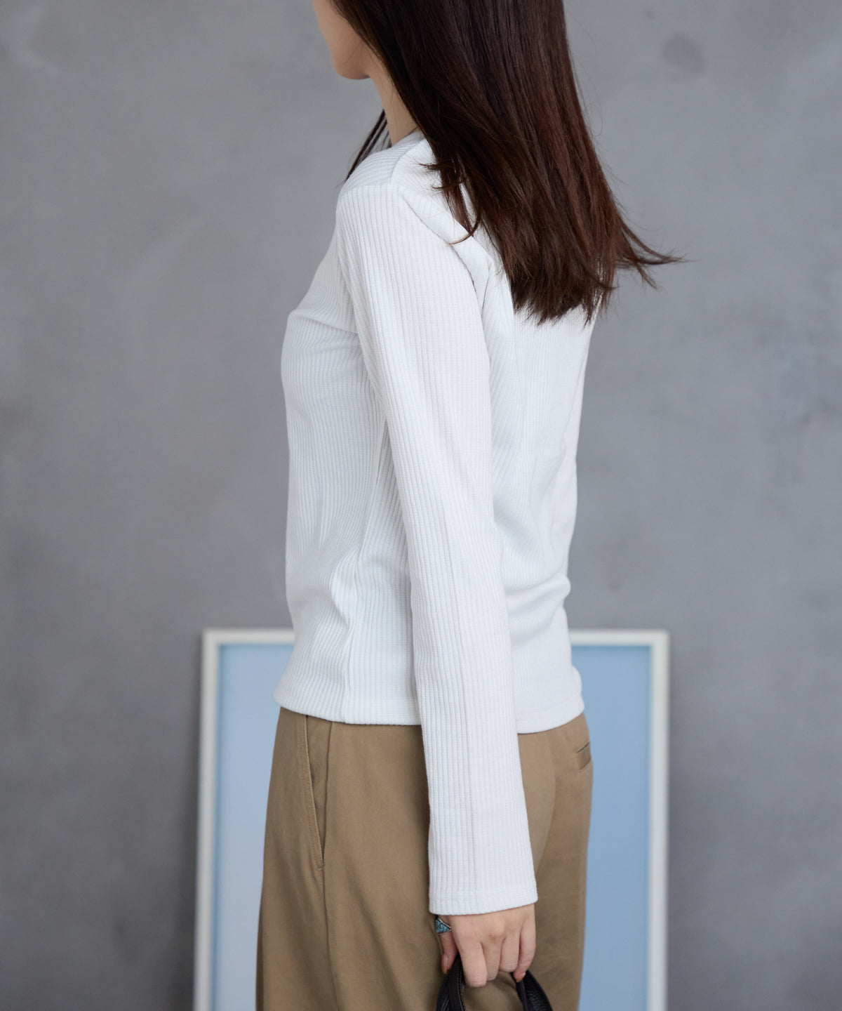 ラメテレコリブ長袖トップス