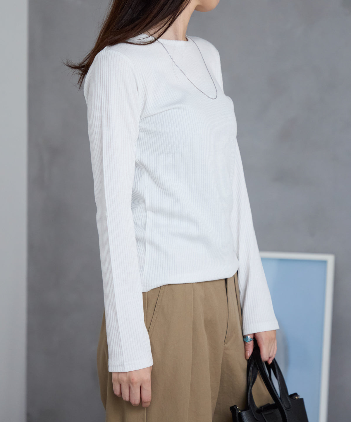 ラメテレコリブ長袖トップス