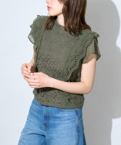 レースフレンチスリーブブラウス/ノースリーブ
