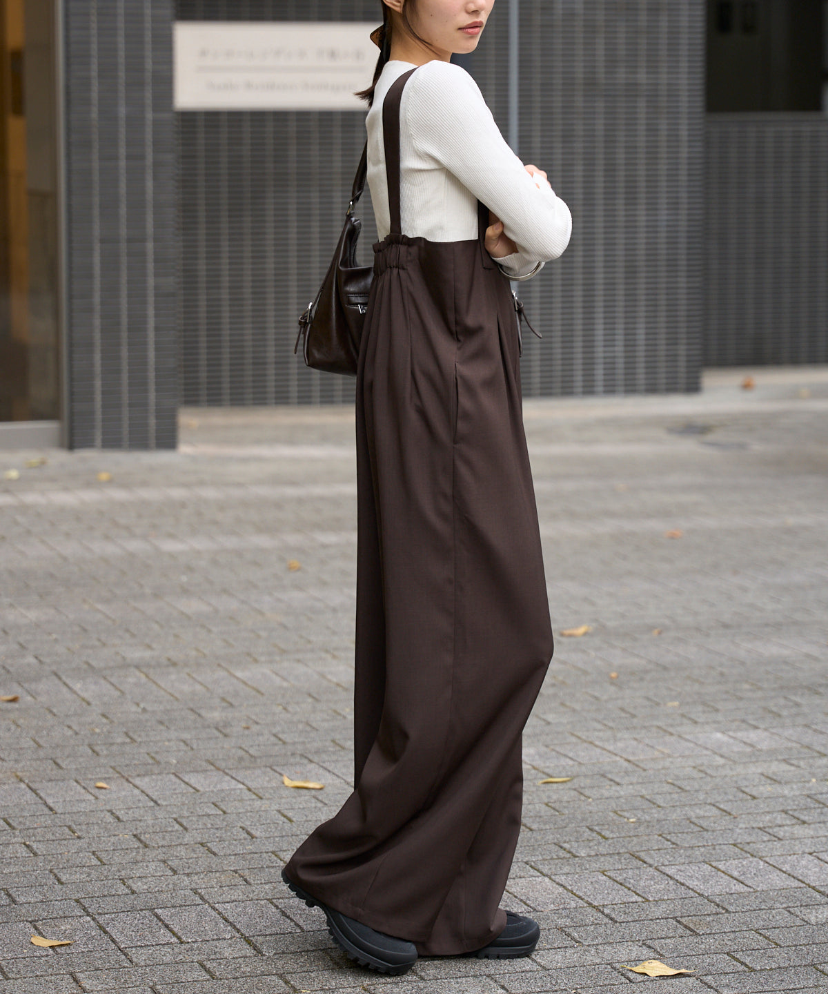 ハイウエストタックワイドパンツ/セットアップ