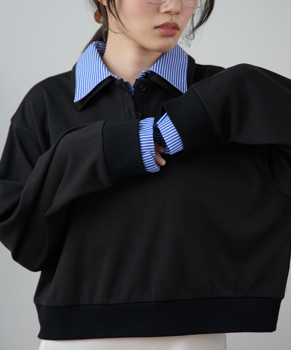 シャツレイヤード風ポンチ長袖プルオーバー