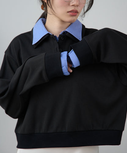 シャツレイヤード風ポンチ長袖プルオーバー