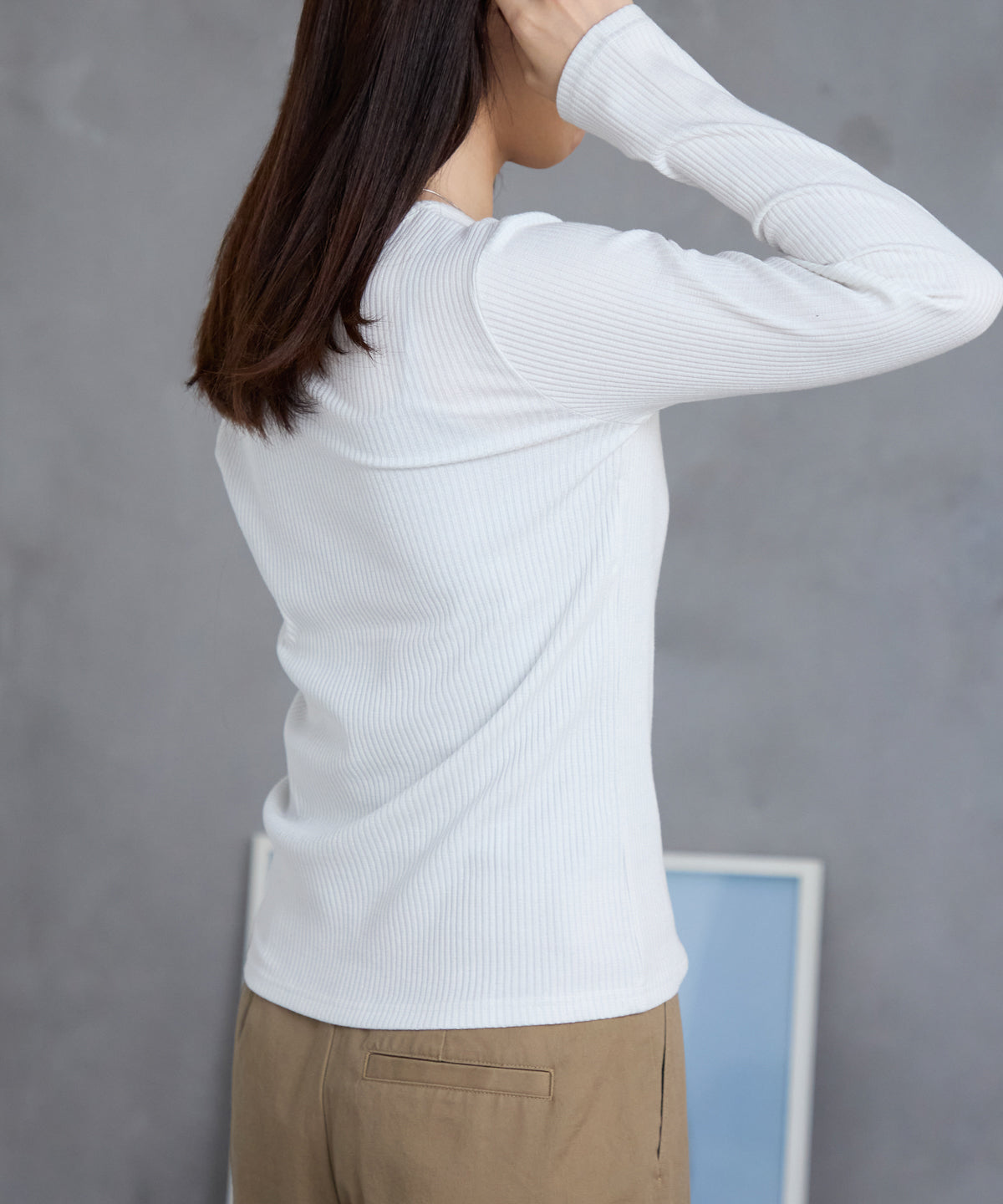 ラメテレコリブ長袖トップス