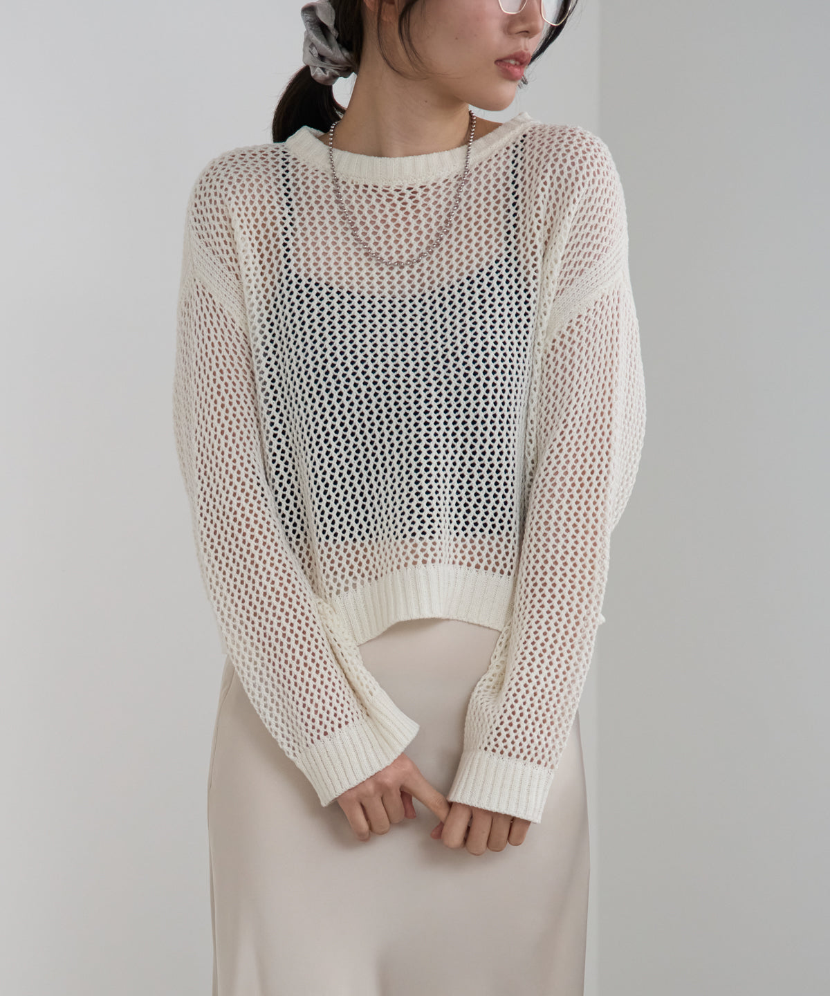 メッシュニットプルオーバー