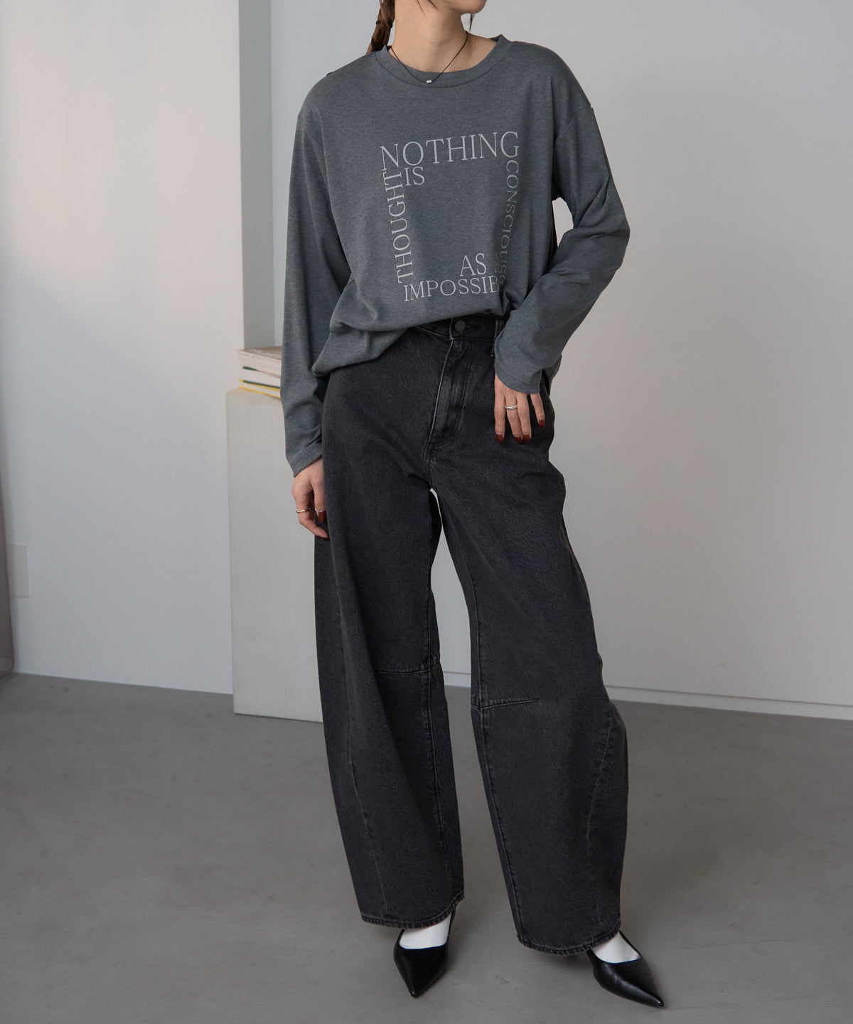 スクエアロゴプリントT/スーパーストレッチ 長袖ロンT