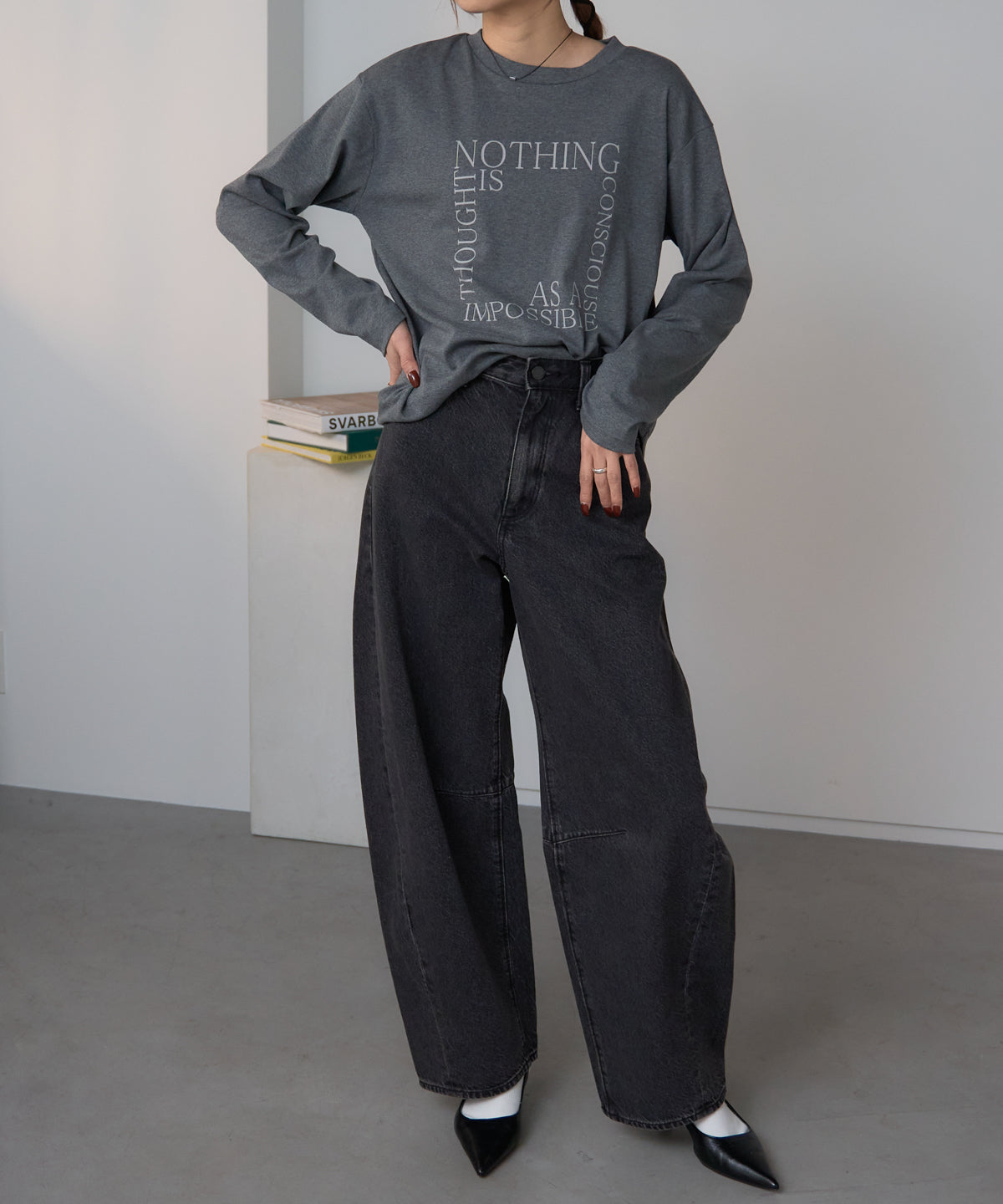 スクエアロゴプリントT/スーパーストレッチ 長袖ロンT