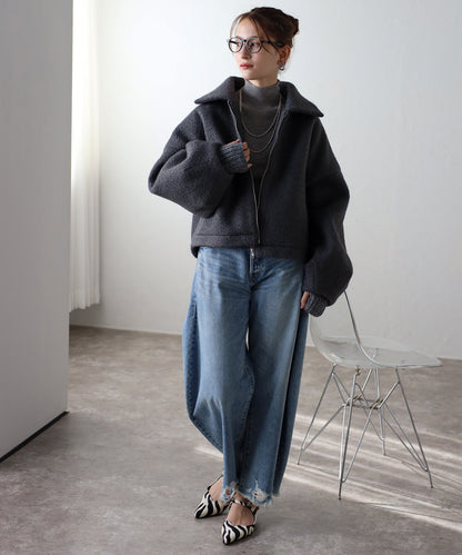 ショート丈 ボリュームスリーブ ボアジャケット