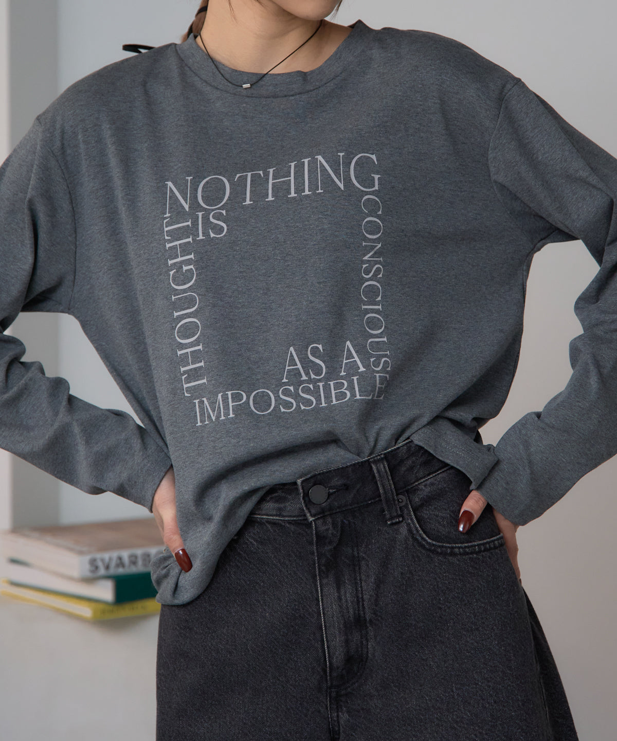 スクエアロゴプリントT/スーパーストレッチ 長袖ロンT