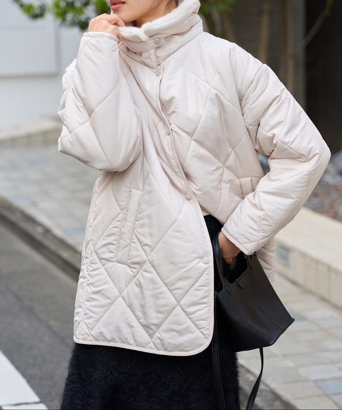 衿ファー付きキルトジャケット