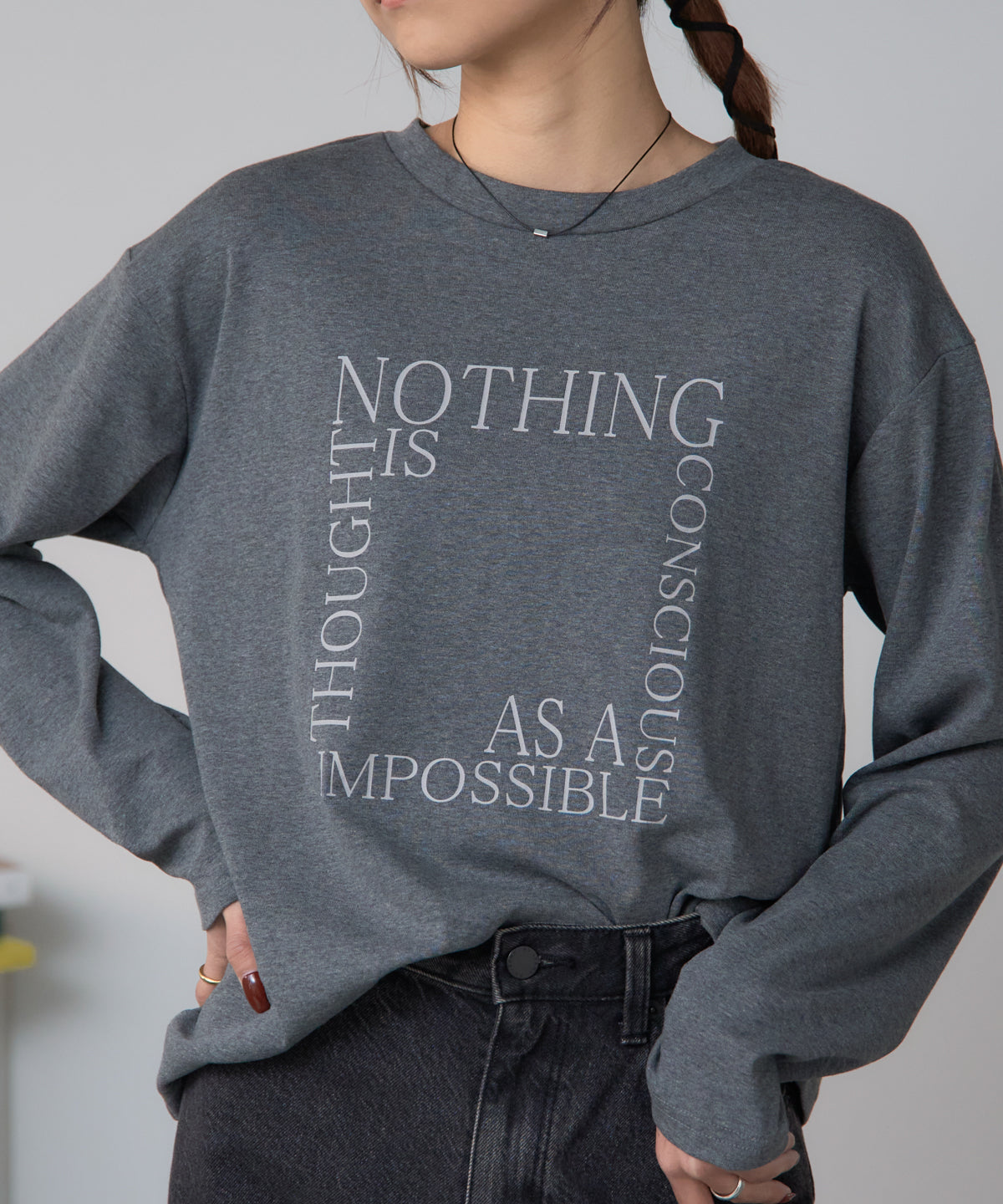 スクエアロゴプリントT/スーパーストレッチ 長袖ロンT