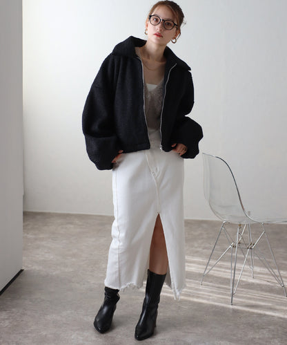 ショート丈 ボリュームスリーブ ボアジャケット