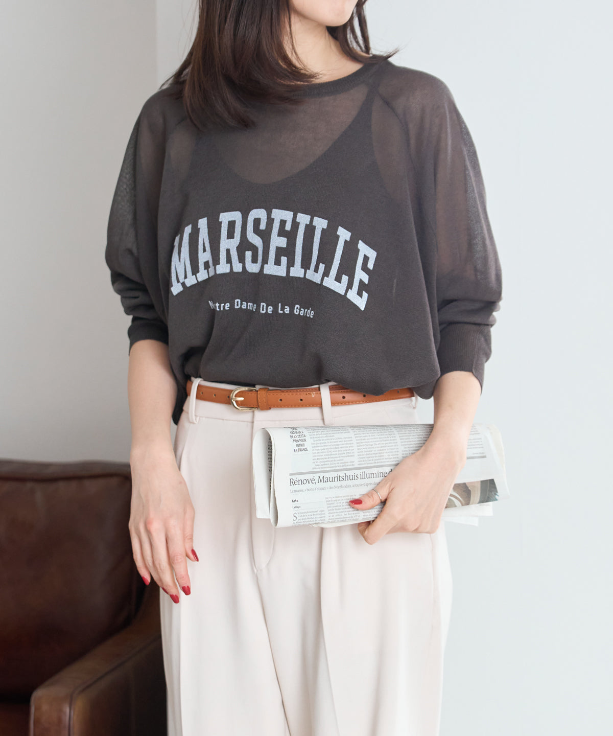 ロゴプリントシアーニット