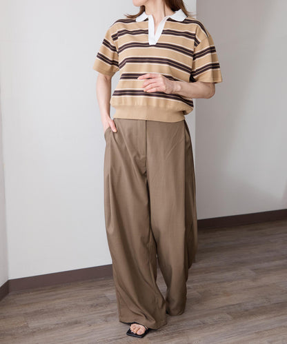 ポロ襟 スキッパー 半袖ニットプルオーバー