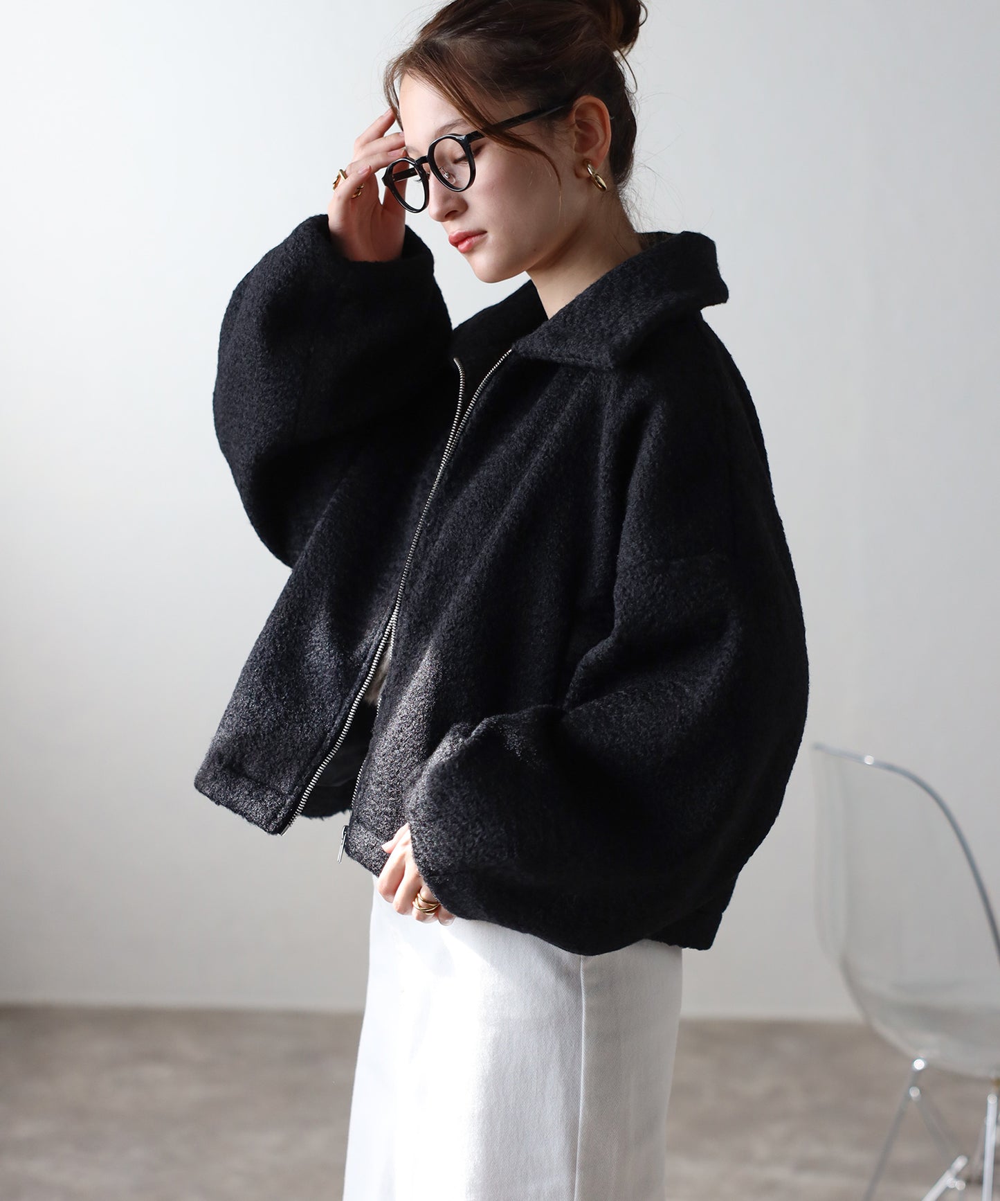 ショート丈 ボリュームスリーブ ボアジャケット