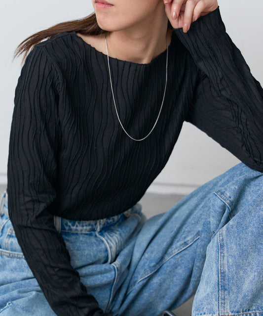 ウェーブストライプメロー長袖トップス